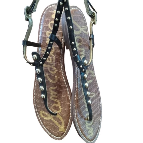 EUC | Sam Edelman | Gigi | Black Leather | Gold Studded Thong Sandal | Size: 10 - Picture 8 of 14